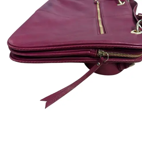 Sorial New York Red Leather Tote With Gold Zipper Accents Pocketbook Travel