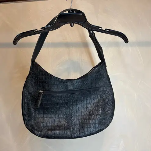 Stone Mountain 100% GENUINE LEATHER embossed Hobo Black ADJ Shoulder Handbag