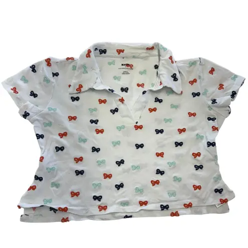 Maeve Anthropologie Top Womens Small White Short Sleeve Bow Embroidered Polo