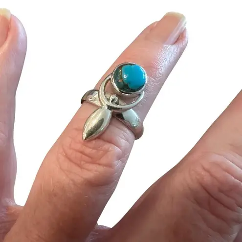 Sterling Silver Goddess Moon Ring Blue Turquoise sz 6.5