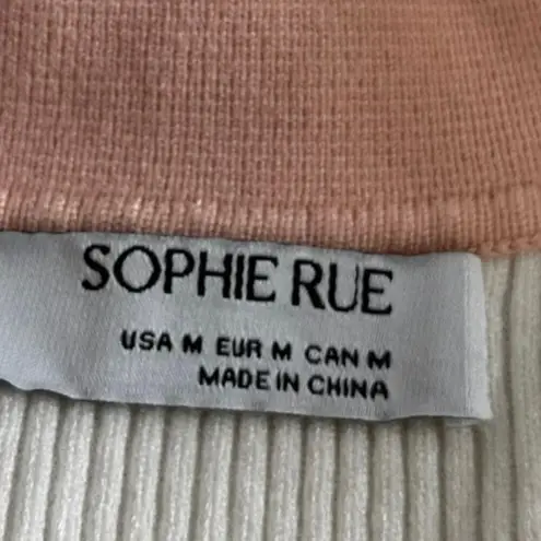 Sophie Rue White Pink Rib Knit Button Collar Short Sleeve Crop Polo Blouse Top M