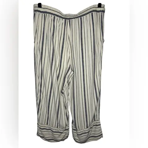 Soft Surroundings Wide Leg Cropped Tassel Tie Pants Size PS Ivory Navy Striped