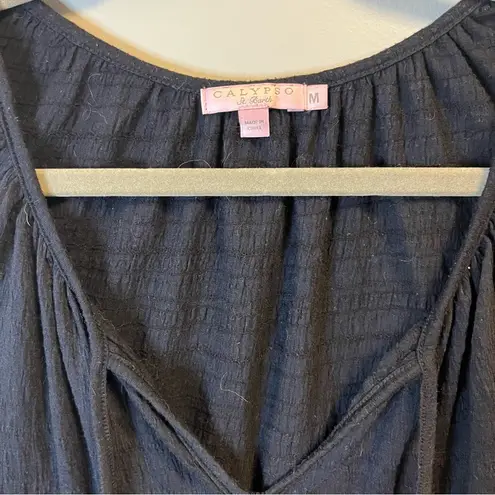 Calypso St. Barth Tank Navy Blue Scoop Neck Tie Front Sleeveless Top Sz M EUC