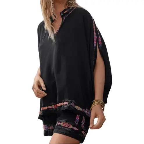 Johnny Was Sascha Embroidered Black Shorts NWT Size S Boho Festival Cupra Blend