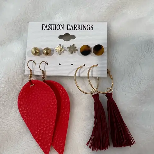 Fashion Earrings Set with Red, Gold, and Black Accents Gold