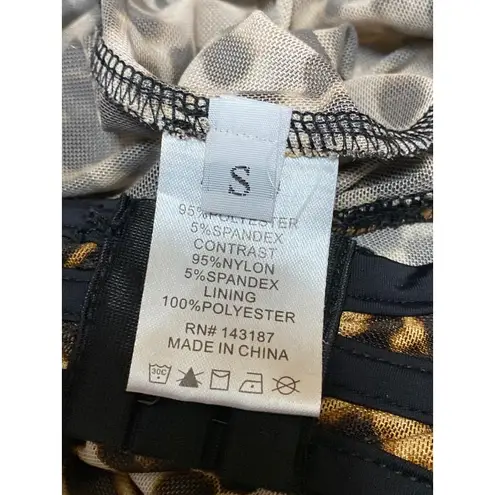 Women's Black Beige Floral Lace Sleeveless Leopard Cami Tank Bodysuit Top Size S