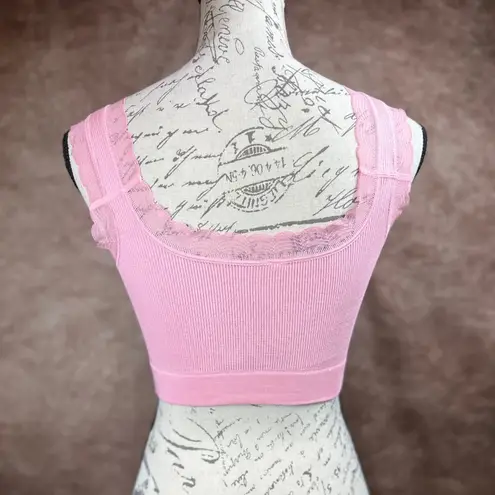 Rhonda Shear Ribbed Knit Lace Trim Leisure Bra