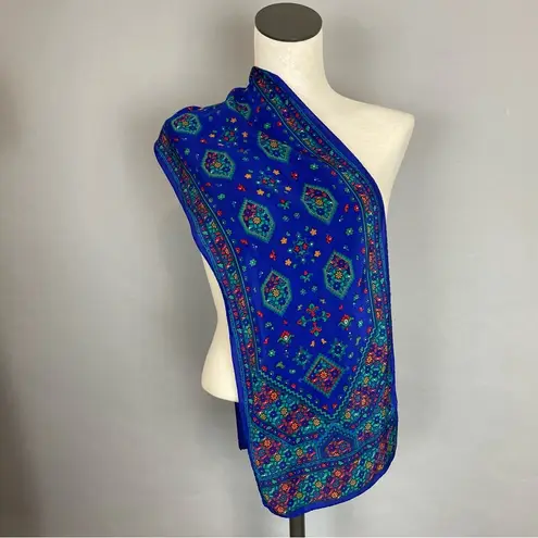 Vintage Blue  Scarf Floral Geometric Pattern Long Rectangular Unique Retro Fun‎