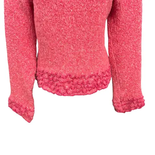 John fee Magic Women's Coral Textured Knit Sweater Boat Neck Ruffled Trim Large Pink