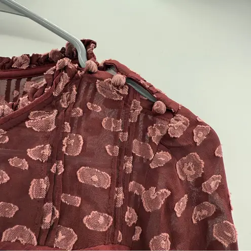 Wilfred Aritzia Lourdes Burgundy Dot Print Tie Long Sleeve Top Sz XS