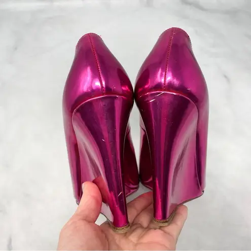 Christian Louboutin  Ron Ron Chrome Fuschia Pink Wedge Heel Pumps Barbie Sexy 36