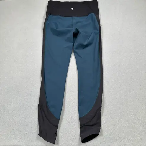 Lululemon  Leggings 6 Womens Teal Blue & Black High Rise Athletic Yoga Gym Pocket