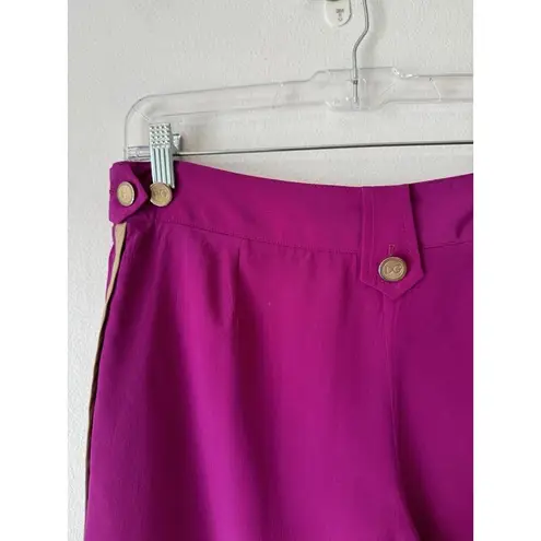 Dolce & Gabbana Purple Silk Beige Trim Logo Button Mid Rise Shorts Sz 42 / 6