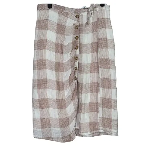 Heartloom Bently High Waist Checker Plaid Skirt Button Tie Coverup S Pink Cream