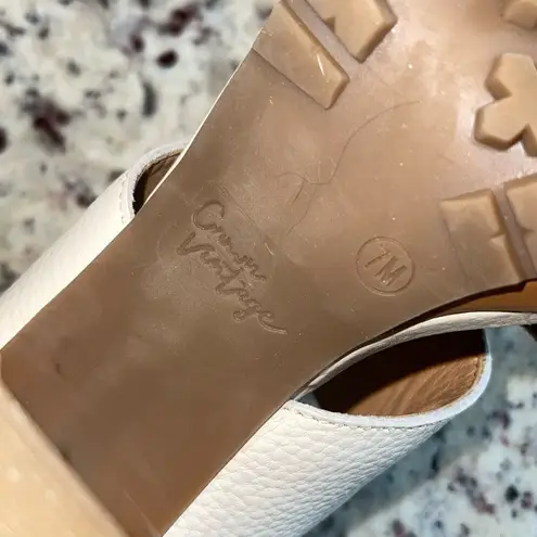 Crown Vintage Womens Leather Wooden Block Heel Platform Sandals White Size 7