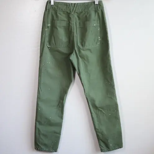 Veronica Beard Arya Paint Splatter Utility Pants Clover Green Women's 25 Cropped
