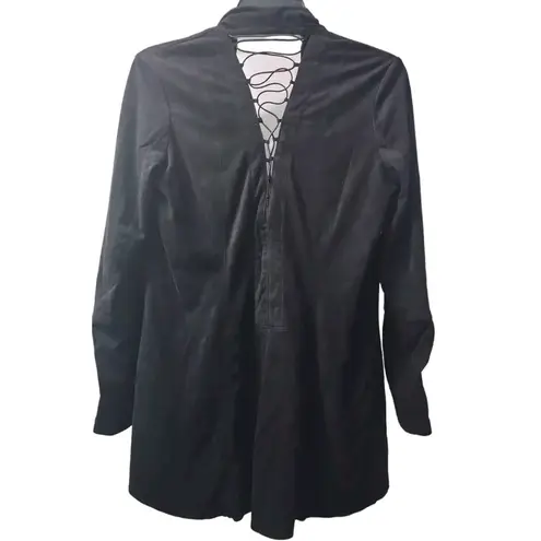 Simply Noelle Black Drape Front Cardigan with Lace-Up Sleeves Open Front Size XS