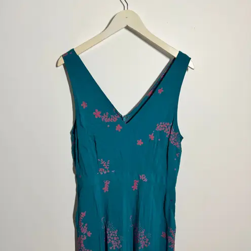 Maeve Anthropologie Andalusia Jumpsuit Women 10 Turquoise Floral Wide Leg Pocket Blue