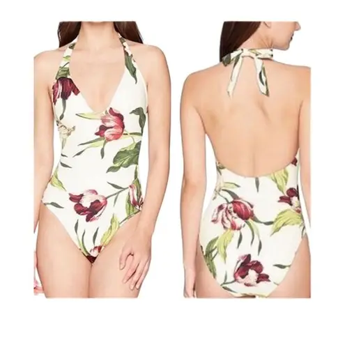 Robin Piccone Women's Moana Plunge Halter One Piece Swimsuit Size 6 Floral
