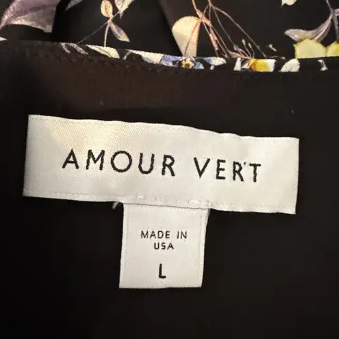 Amour Vert Varden Sleeveless Wrap Midi Dress Size L Black Floral Washable Silk