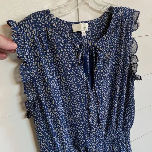 PINCH Tiered Ruffle Floral Blouse Blue & Cream Cap Sleeve Elastic Waist M Size M