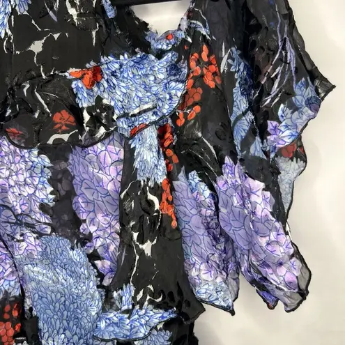 Alice + Olivia  Size 10 Nichola Black Blue Red Cold Shoulder Ruffled Floral Dress