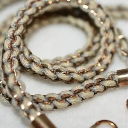 Source Unknown Vintage PE Stamped Copper/Grey Leather Braided Everyday Chain Necklace