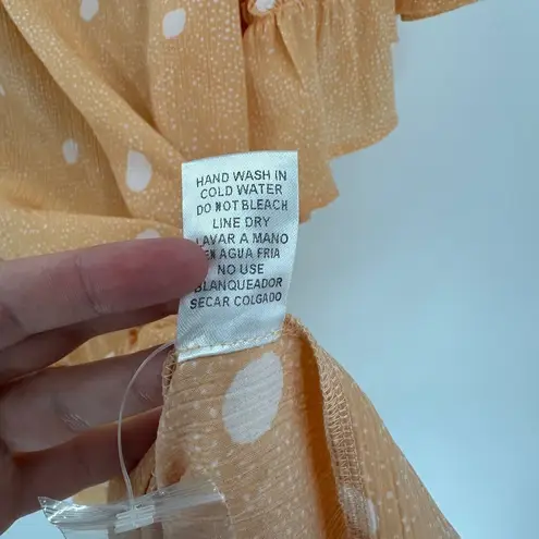 Entro  Orange Dotted Print Round Neck 3/4 Sleeve Ruffle Mini Dress Size Small