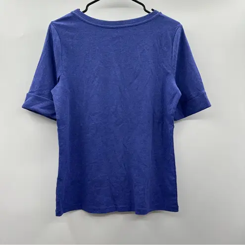 Ellen Tracy Short Sleeve Split V Neck Top in Dazzling Blue Heather Size M NWT