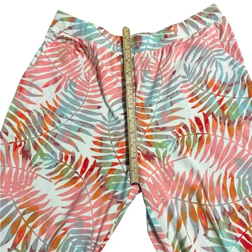 Tropical Leaf Print Wide Leg Beach Pants Boho Resort Vacation Trousers Sz M Pink Size M
