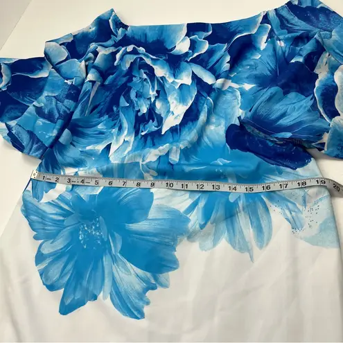 Donna Ricco White Blue Floral Off the Shoulder Bell Sleeve Dress 12 *TINY FLAW