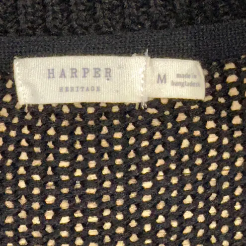 Harper Heritage Womens Knit Sweater Button Accent Elbow Patch Black Medium