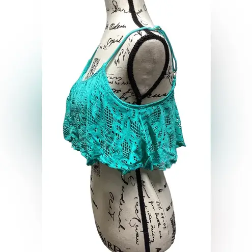 Kenneth Cole crocheted overlay bikini top. Light teal green. Size XL Green