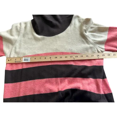 Escada Sport Women XL Striped Turtleneck Sweater Dress Coral Black Beige wool Pink