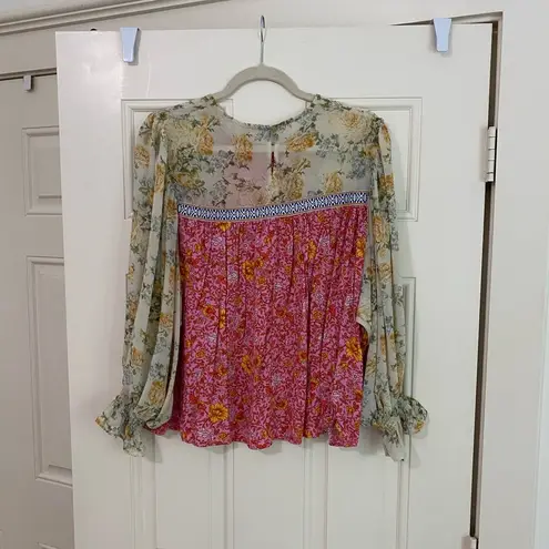 Red Dress Boutique Entro Pink and Red Ruffled Bib Collar Blouse