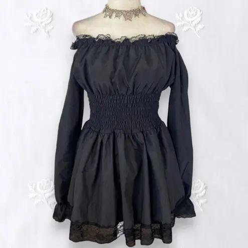 Whimsygoth Witchy Pirate Wench Black Peplum Lace Off The Shoulder Top L Size L