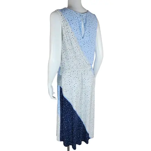 London Times  Womens Sleeveless Jewel Neck Midi Dainty Dress Sz 12 Blue Dots