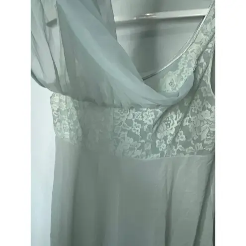 Pale Aqua Blue Long Sheer Nylon Lace Nightgown Full Apron Sleeveless Size Large
