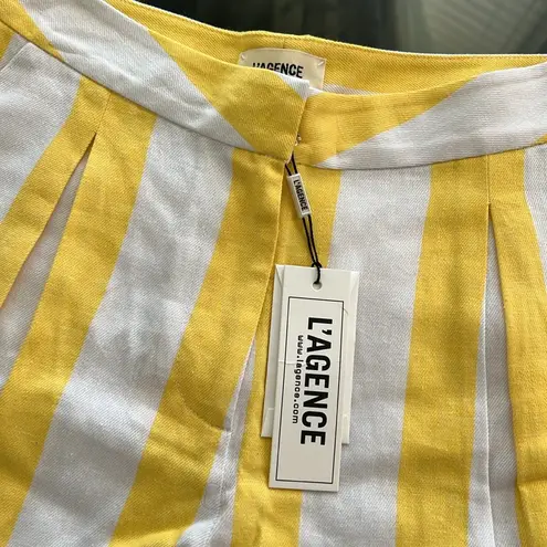 L'Agence L’Agence Vittoria Linen Blend Shorts, Yellow & White Stripes Size 2 New w/Tag
