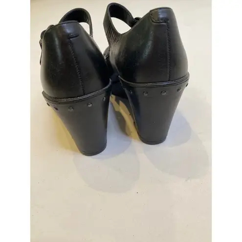 Dansko Black Mary Jane Wedge Heels EUC Sz EU 36 US 6 Strap Buckle Studs Leather