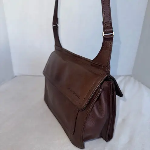 Fossil Vintage  Sasha Dark Brown Leather Crossbody Saddle Bag Double Sided Purse