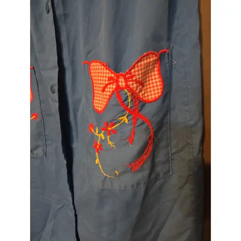 It's a Charm Small Vintage Smock Neck MuuMuu, Blue Floral Gingham Robe, Snap