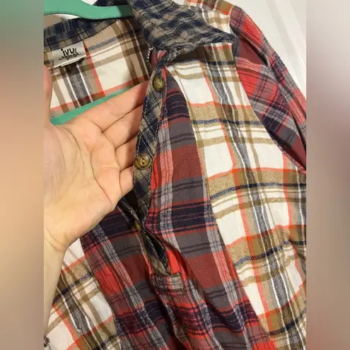 Ivy Jane Multi-Colored Patchy Plaid Flannel Button Up Flare Blouse Size Small