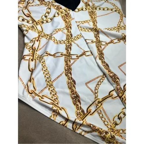 Cover Girl White Gold Chain Print Scoop One Piece Swimsuit Curvy Plus Size 16 1X