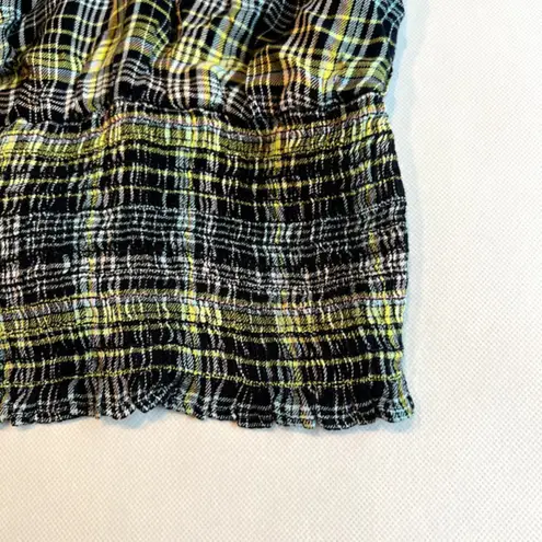 BP  Womens Smock‎ Crop Top Green Size 1X Plaid Square Neck Puff Sleeve