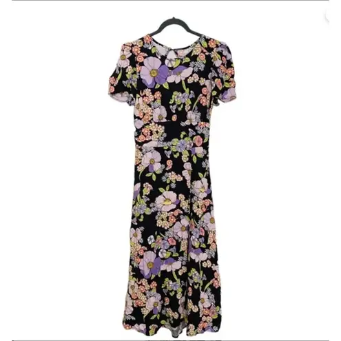 AFRM Women's Floral Cut Out Back Flutter Sleeve Bohemian Maxi Dress Size XS Black