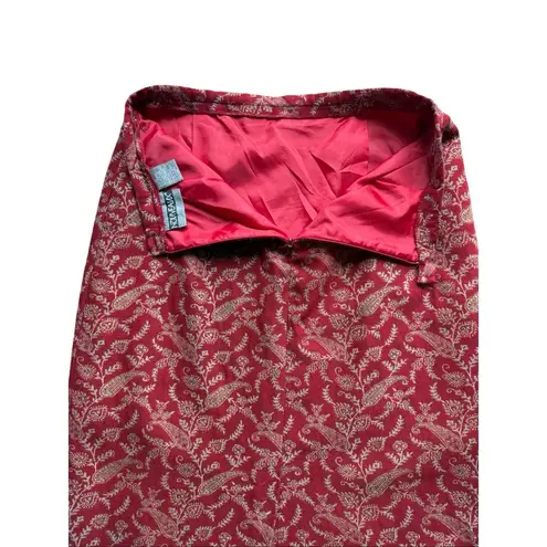 Vintage Nouveaux Red Paisley Print With Fringe Hem Straight Maxi Skirt Size 10