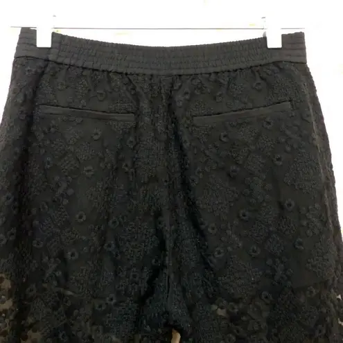 Club Monaco Sheer Lace Terry Embroidered Pants Black Silk Sexy Cute Boho
