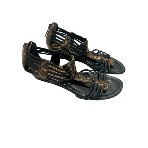 Donald Pliner Donald J Pliner Womens Wedge Sandals DEXI-CH08 Patent Leopard Black Sz 8