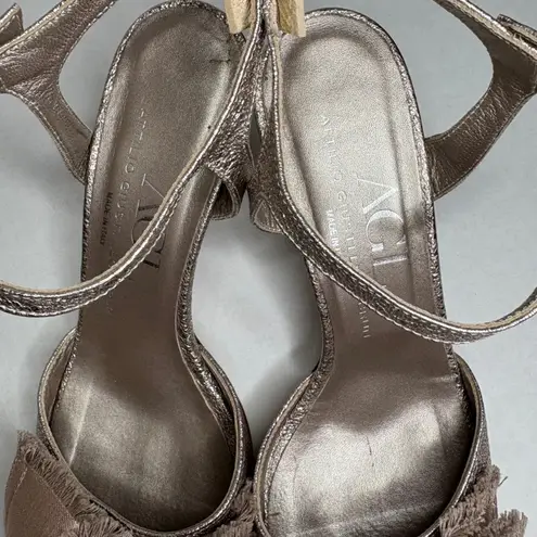 AGL Attilio Giusti Leombruni Women's Metallic Bow Ankle Strap Heels Size 38 Gold